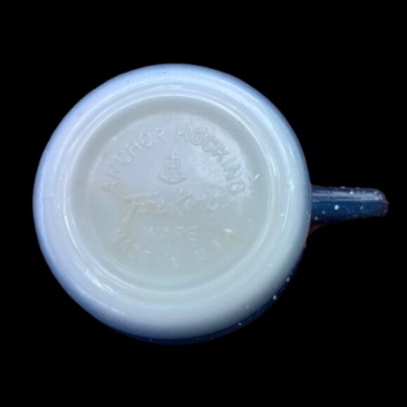 Vintage Anchor Hocking Fire King Blue White Speckled Stackable D-Handle Mug - Picture 2 of 3